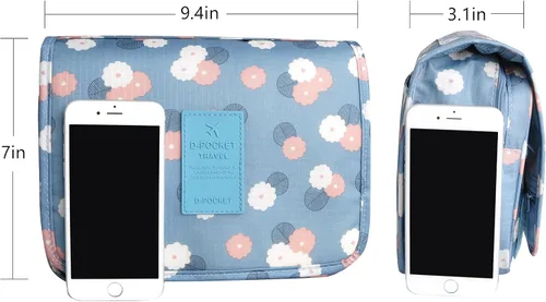 Miniatura 2 de Bolsa para productos cosméticos. Bolsa para colgar productos de tocador. Organizador de viaje, para hombre y mujer., Azul Flores)