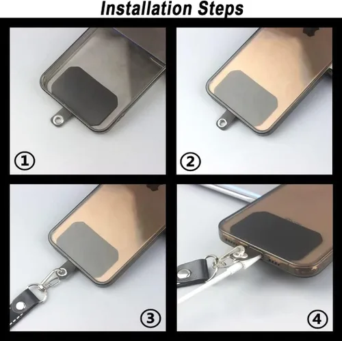 Miniatura 3 de Paquete de 20 correas para teléfono con anillo de metal, accesorio de repuesto universal para teléfono celular, parches de PVC, almohadilla adhesiva