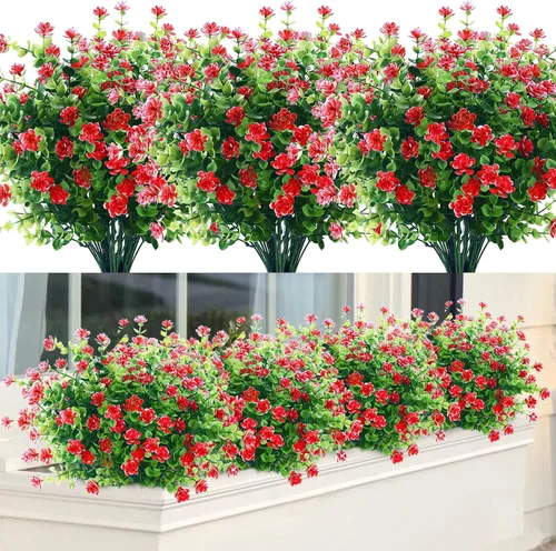 9 paquetes de flores artificiales para exteriores, flores falsas para decoración resistentes a los rayos UV, no se descoloran, plantas de plástico