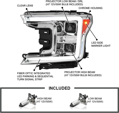 Miniatura 4 de SPEC-D TUNING Faros Delanteros de Proyector Secuenciales Switchback Negros con Barra de Luz LED Compatible con Ford F-150 2018-2020, Par de Conjunto