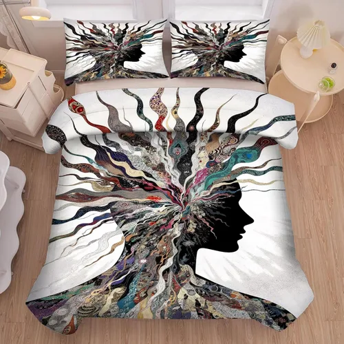 Miniatura 2 de kxry Juego de edredón de arte abstracto, tamaño twin, para todas las estaciones, juego de ropa de cama suave, juego de ropa de cama con retrato