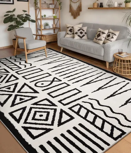 Miniatura 26 de YIHOUSE Alfombra lavable de 5 x 7 pies, moderna abstracta en blanco y negro, antideslizante, para dormitorio, oficina en casa (abstracto, 5 x 7 pies)