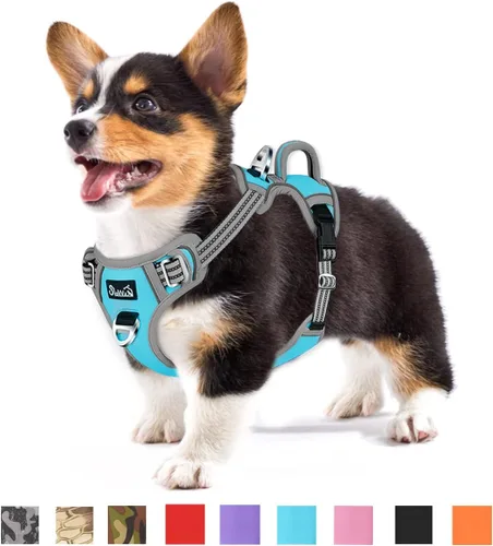 Miniatura 35 de SlowTon Arnés para perro sin tirones, arnés resistente sin estrangulamiento para mascotas, con 2 clips para la correa y mango vertical de fácil