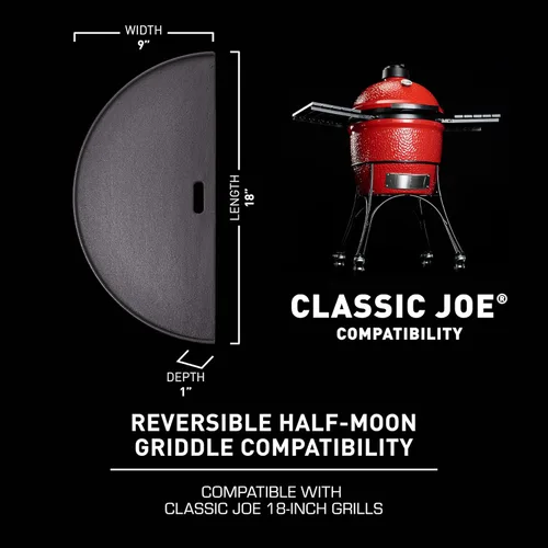 Miniatura 3 de Kamado Joe Parrilla de Hierro Fundido Reversible de Media Luna con Superficie Plana y Acanalada para Parrilla de Carbón y Ahumadores Classic Joe