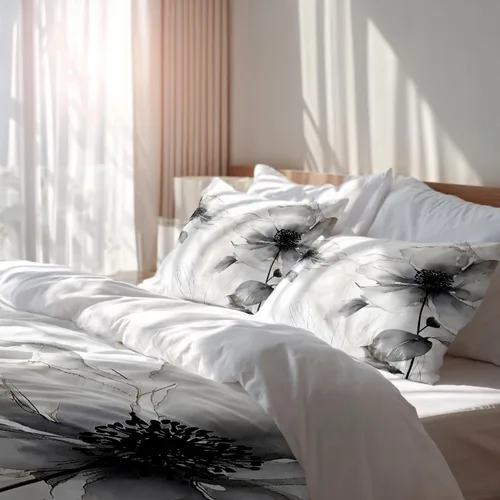 Miniatura 2 de Batmerry Flowers Watercolor Twin Size 3 Pieces Bedding Duvet Cover Sets, Soft Fluffy Elegant Black White Flower Painting 100% Cotton Printed Duvet