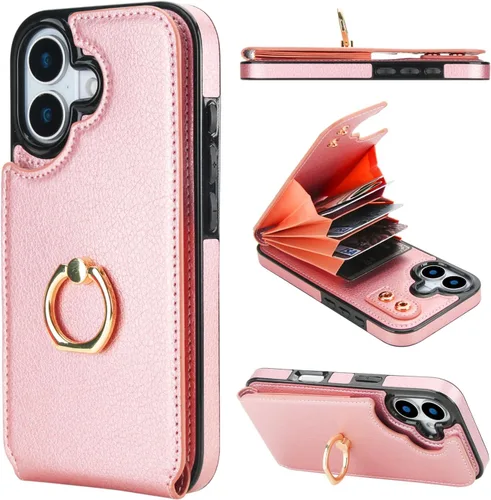 Miniatura 11 de Folosu Funda compatible con iPhone 17 con soporte para tarjetas, rotación de 360°, soporte de anillo de dedo con función atril, bloqueo RFID
