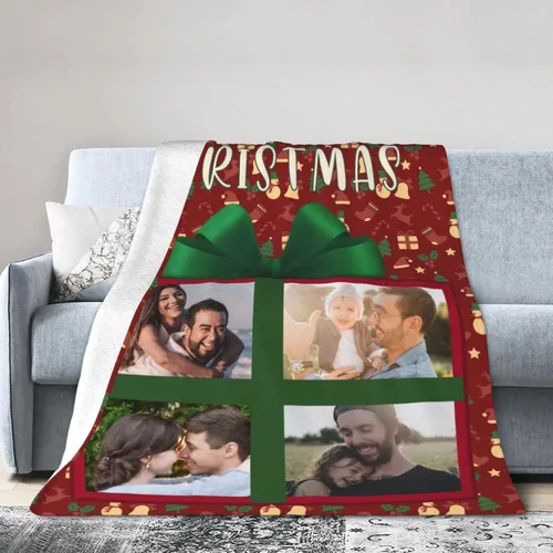 Miniatura 6 de BYFDIY Manta personalizada con 4 fotos, manta de franela de Navidad personalizada para bebés, niños, madre, abuela, familia y mascotas, 16