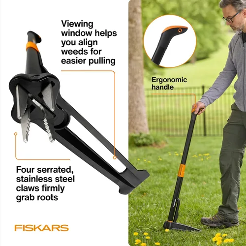 Miniatura 6 de Fiskars Herramienta de desmalezado de pie con 3 garras, desmalezador de jardín, herramienta de deshierba manual con mango ergonómico de 39" de largo