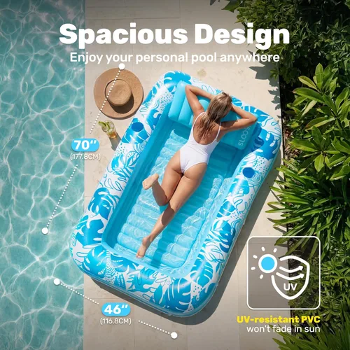 Miniatura 2 de Flotador inflable de bronceado para piscina Sloosh, 70 x 46 pulgadas, flotadores de piscina para adultos con almohada, 4 en 1, balsa de baño de sol