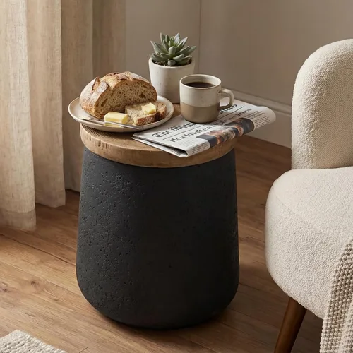 Miniatura 5 de HOMPUS Mesa auxiliar de hormigón para exteriores, moderna mesa auxiliar con pedestal cilíndrico, decoración del hogar pequeña con parte superior