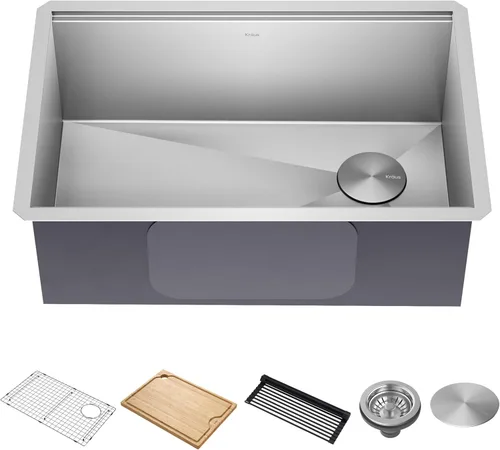 Miniatura 34 de KRAUS KWU111-23 Kore - Fregadero de cocina con estación de trabajo de 23 pulgadas, para empotrar, cuenco individual, de acero inoxidable calibre 16