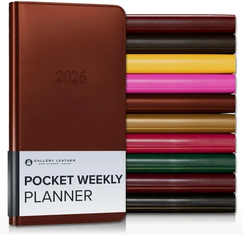 Miniatura 222 de Gallery Leather Agenda semanal y mensual grande 2025-2026, agenda y cuaderno con elegantes bordes de página dorados dorados, 12 meses, cactus Cactus