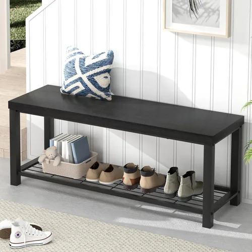 EXCEFUR Banco de entrada, moderno banco de almacenamiento de madera y metal para pasillo, puerta delantera, zapatero industrial para interiores,