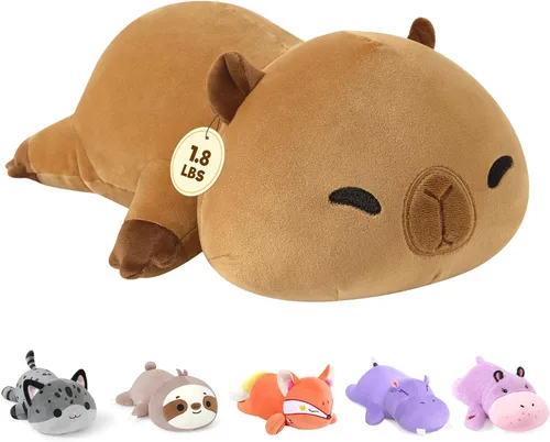 Miniatura 16 de Onsoyours Animales de peluche con peso original, lindo juguete de almohada de felpa de Capybara con peso positivo y suave, regalo para niños