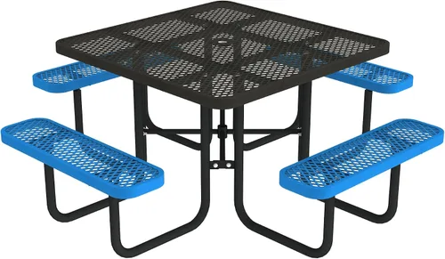 Miniatura 10 de Norwood Commercial Furniture - Mesa de picnic redonda de 46 pulgadas con bancos y agujero para paraguas, mesa de picnic portátil de acero de grado