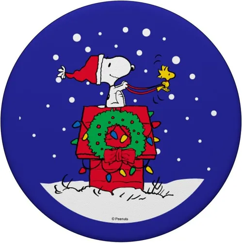 Miniatura 3 de Peanuts - Snoopy Casa de Vacaciones Navideña en Trineo PopSockets Adhesivo PopGrip