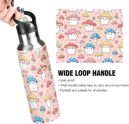 Miniatura 4 de Cute Cartoon Mushrooms Insulated Water Bottle 32 Oz Leakproof Water Bottles, BPA-Free Sports Water Bottle