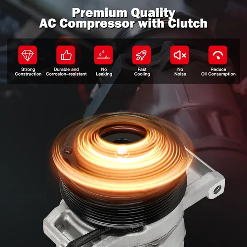 Miniatura 4 de CCIYU Compresor de CA con embrague 1997-2001 para Ford E-150 Econoline 4.2L A/C compresor de aire acondicionado reemplaza 5U2Z19V703ED
