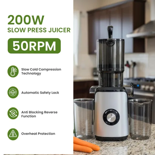 Miniatura 3 de Simple Deluxe Exprimidor de prensa en frío, máquinas exprimidoras de masticación lenta con canal de alimentación ancho, se adapta a frutas