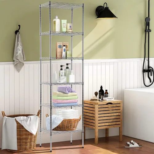 Miniatura 9 de Estantería de alambre de 6 niveles con ruedas, estantes de almacenamiento resistentes, organizador de cocina de garaje NSF, estante de alambre Negro