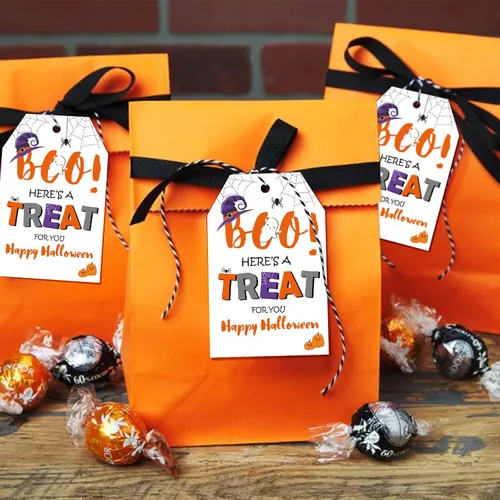 Miniatura 5 de Etiquetas de Halloween de Anwyll con cuerda - 50 piezas de etiquetas de regalo de papel de Halloween para bolsas de golosinas, etiquetas