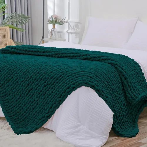 Miniatura 62 de Bigacogo Manta de punto grueso para sofá, 51 x 63 pulgadas, 100% tejida a mano con hilo de felpilla grueso jumbo, acogedoras y suaves mantas grandes