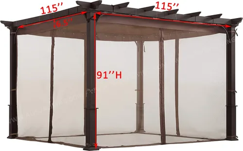 Miniatura 4 de Mosquitera de repuesto para pérgola de techo plano, malla para insectos (10 pies x 10 pies, marrón)