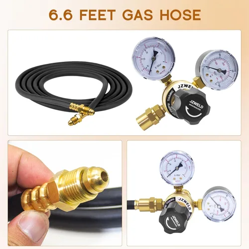 Miniatura 5 de Regulador de argón de soldadura estándar americano con manguera de gas de 6.6 pies, regulador de soldadura de gas de medidores de argón para TIG