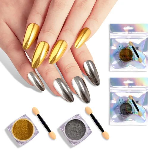 Miniatura 10 de MelodySusie Polvo para Uñas Oro Champán con Efecto Cromo para Uñas de Gel, Pigmento Metálico con Efecto Espejo, Purpurina Fina Elegante