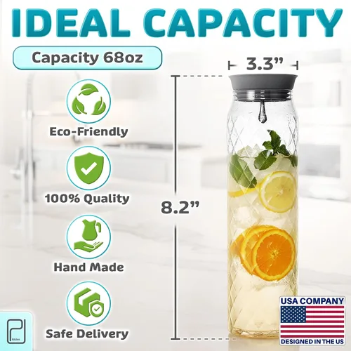 Miniatura 2 de Jarra de vidrio - 1.2 litros / 41 oz, vidrio de borosilicato - Jarra de agua con tapa - para bebidas frías/calientes - Jarra de leche - Jarra de té