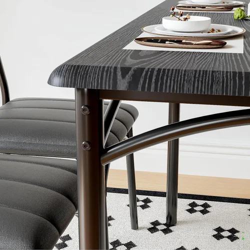 Miniatura 9 de IDEALHOUSE Juego de mesa de comedor para 4, mesa de cocina con sillas para 4, mesa de comedor rectangular de madera con banco tapizado para espacios