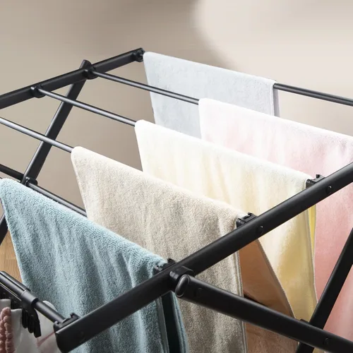 Miniatura 6 de Estante de secado de ropa plegable de 3 niveles, estante vertical portátil y plegable para almacenamiento en interiores y exteriores, color negro