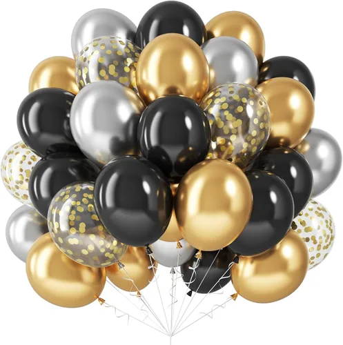 Miniatura 18 de Paquete de 60 globos azul polvoriento dorado, conjunto de globos de látex azul pizarra blanco arena verde azulado turquesa crema beige con confeti