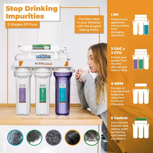 Miniatura 3 de s Sistema de filtración de agua de ósmosis inversa, bajo el fregadero 6 etapas ALK pH+ Remineralización RO sistema de filtro de agua, sin bomba