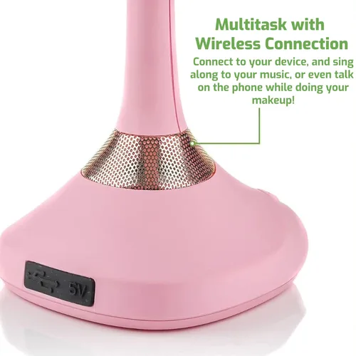 Miniatura 3 de Ovente Espejo de tocador iluminado, parte superior de mesa, giro de 360 grados, círculo de doble cara, LED, 1 x 5X, lupa con audio MP3, altavoz