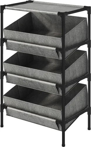 Miniatura 4 de Buzowruil Estantería de almacenamiento de 3 niveles, estante organizador de juguetes para el hogar, oficina, dormitorio, sala de estar, cocina, Gris