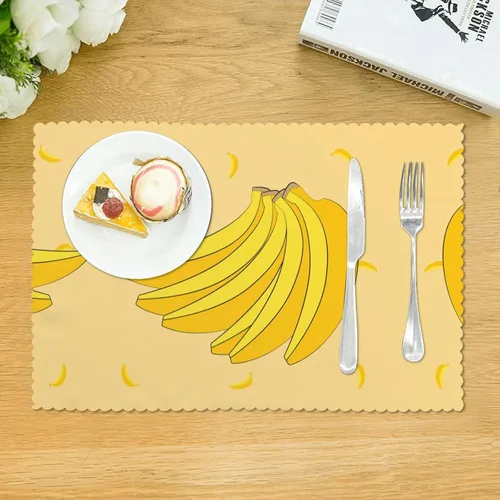 Miniatura 3 de Rectangular Placemats Set of 4, Heat Resistant Cartoon Banana Printed Kitchen Dining Table Mats