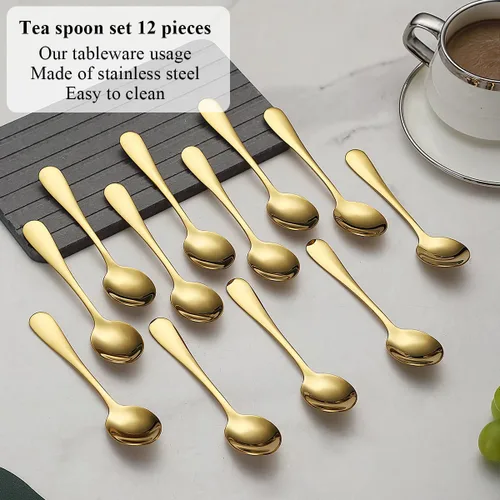 Miniatura 3 de Evanda 12 cucharaditas doradas, acero inoxidable chapado en titanio dorado, cuchara de té de 5.5 in, cubiertos para té, café, pasteles, postres