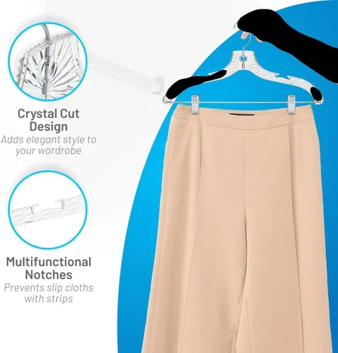 Miniatura 8 de HARDW Perchas para ropa con clips, juego de 12 perchas de plástico resistentes, vestidos, camisetas, camisas, trajes, perchas para organización