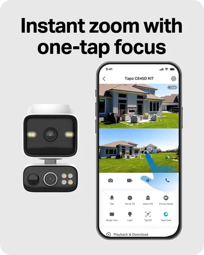 Miniatura 7 de Tapo Cámara de seguridad de doble lente 2K panorámica/inclinación inalámbrica con panel solar, gran angular de 165° + telefoto de 0.236 in