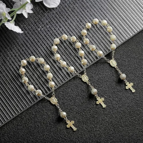 Miniatura 6 de Jadive Rosarios pequeños para bautizo, cuentas de rosario, rosarios para bautizo de dedo, a granel, con bolsas de organza, centros de mesa