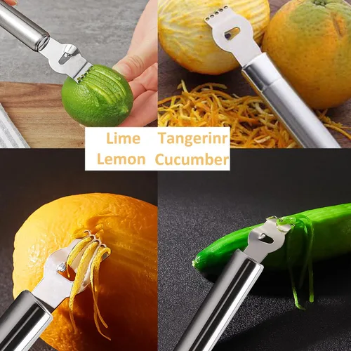 Miniatura 6 de Paquete de 3 herramientas de acero inoxidable para cítricos - Zester naranja y limón, rallador, pelador, herramienta de giro, decoración de cóctel