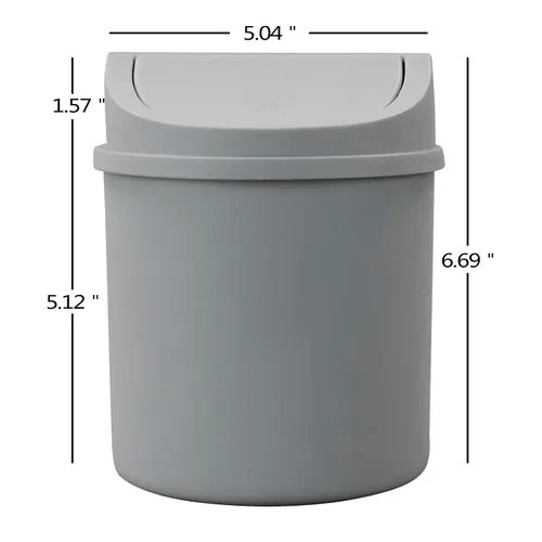 Miniatura 2 de Mini bote de basura de plástico con tapa abatible, bote de basura pequeño de 0.7 galones, color gris
