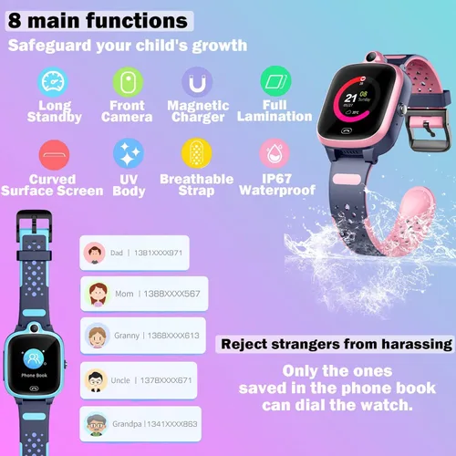 Miniatura 5 de Reloj inteligente con GPS 4G para niños y niñas [versión global] SOS alarma de emergencia impermeable reloj inteligente con texto, video, llamada
