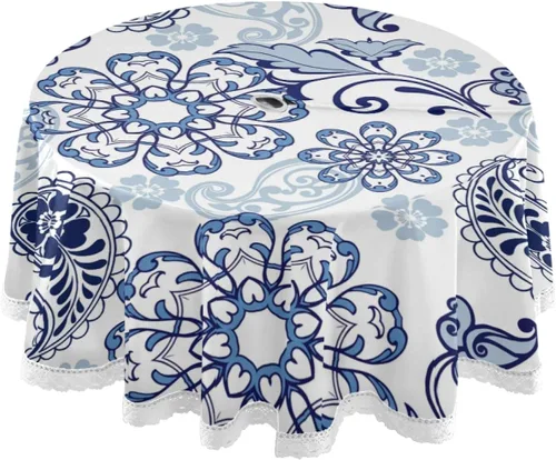 Miniatura 9 de Qilmy Mantel de flamenco para exteriores, 60 pulgadas, impermeable, redondo, con agujero para sombrilla y cremallera, para decoración de barbacoa