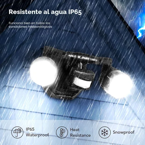 Miniatura 8 de OREiN Luz de seguridad con sensor de movimiento para exteriores, luz LED reflectora de doble cabeza ajustable, 3 modos