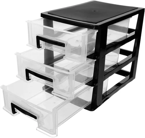 Miniatura 9 de Tofficu Caja de almacenamiento de cajones de tres capas de 8.30 x 5.98 x 7.55 pulgadas, organizador de plástico portátil para escritorio de oficina