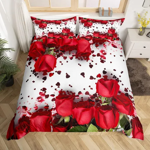 Miniatura 7 de Juego de funda de edredón con diseño floral de rosas arcoíris para niños, niñas y mujeres, funda de edredón colorida para parejas, enamorados, día