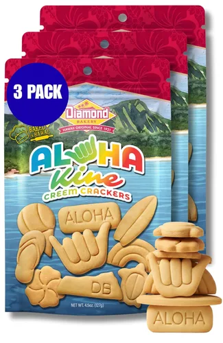 Aloha Kine Creem Crackers | Galletas hawaianas con forma de aperitivo – 13.5 onzas, paquete de 3 (cada bolsa de 4.5 onzas contiene 4 porciones)
