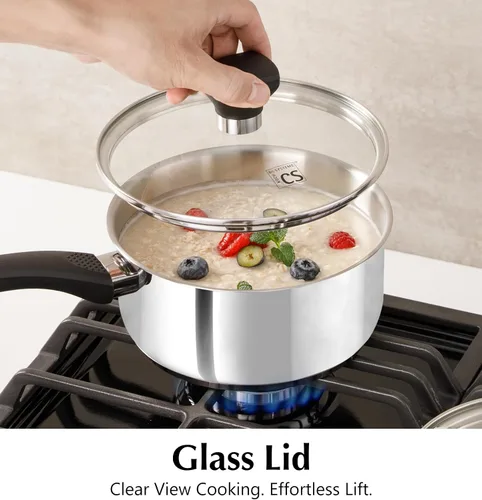 Miniatura 4 de KOCH SYSTEME CS Sartén de acero inoxidable con tapa, juego de cacerolas de acero inoxidable de 1 cuarto de galón, 2 cuartos y 3 cuartos de galón